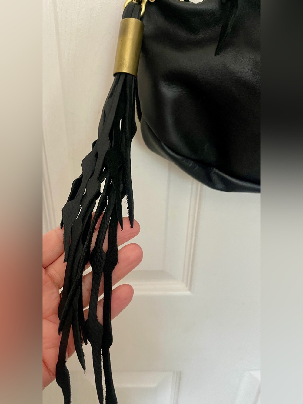Wildwood Oyster Sling with Seaweed Tassel Black Leather & Suede + Dustbag - Picture 11 of 15